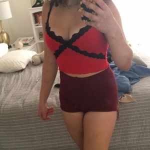 Red lace crop top